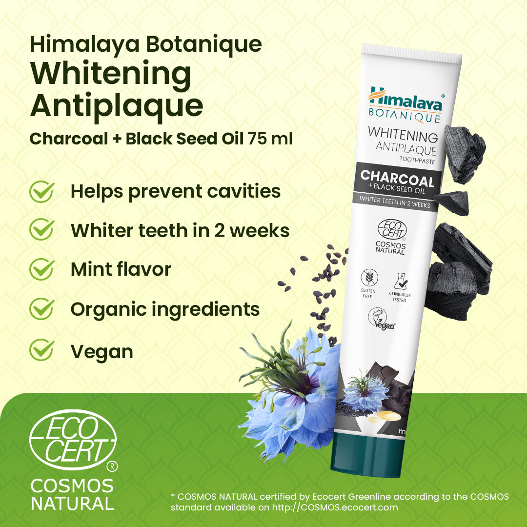 Himalaya Botanique Whitening Antiplaque Zahnpasta Holzkohle + Schwarzkümmelöl 75 ml