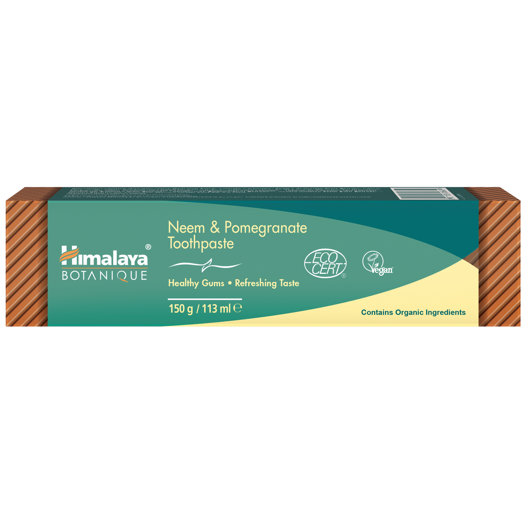 Himalaya Botanique Neem &amp; Pomegranate Toothpaste 150g with organic neem and pomegranate for healthy gums and fresh breath