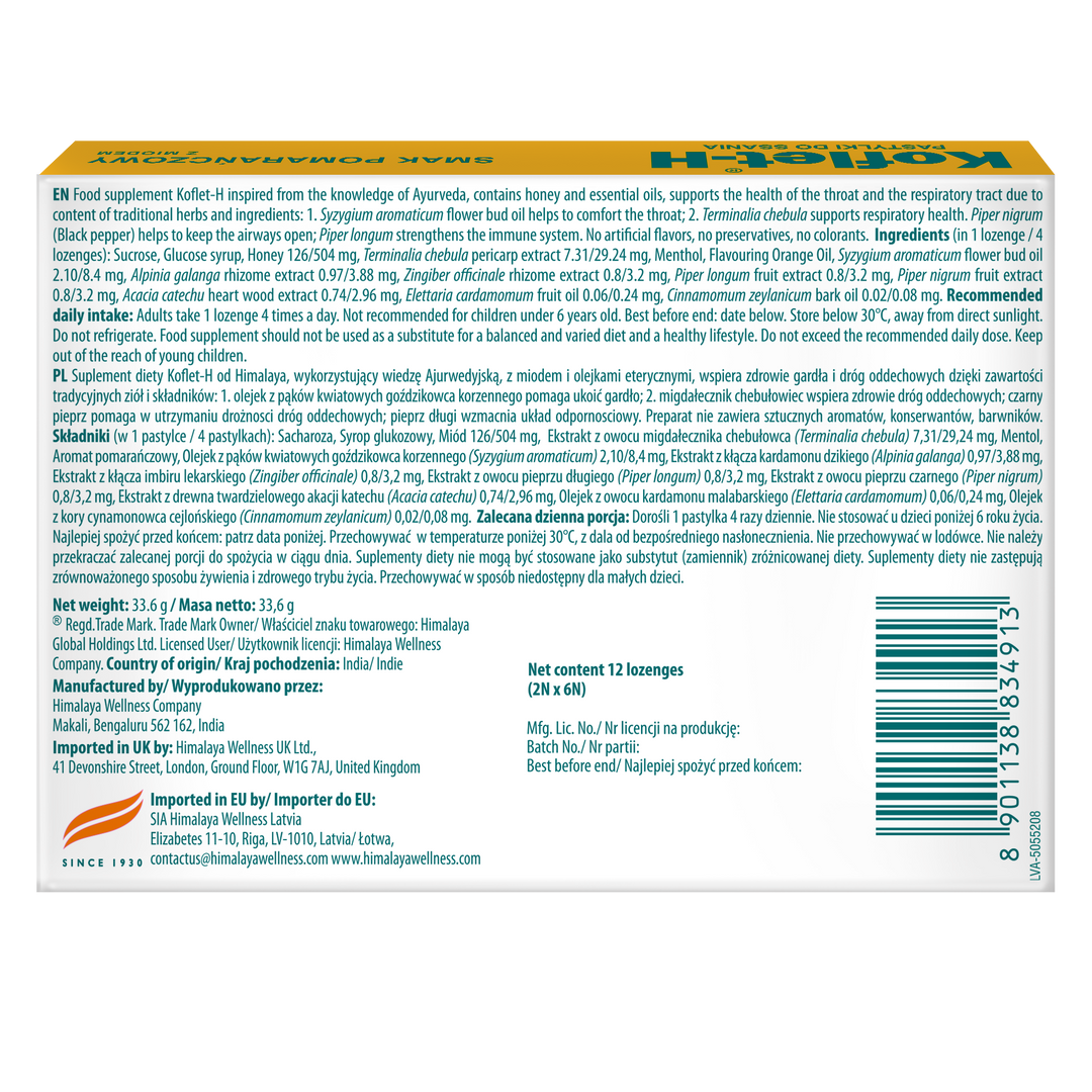 Himalaya Koflet-H Orange - Pastylki do ssania 2x6s