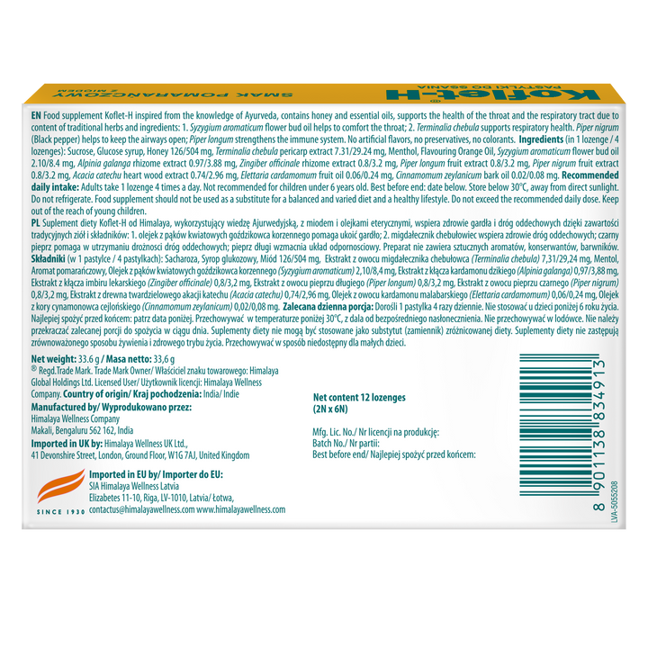 Himalaya Koflet-H Orange - Pastylki do ssania 2x6s