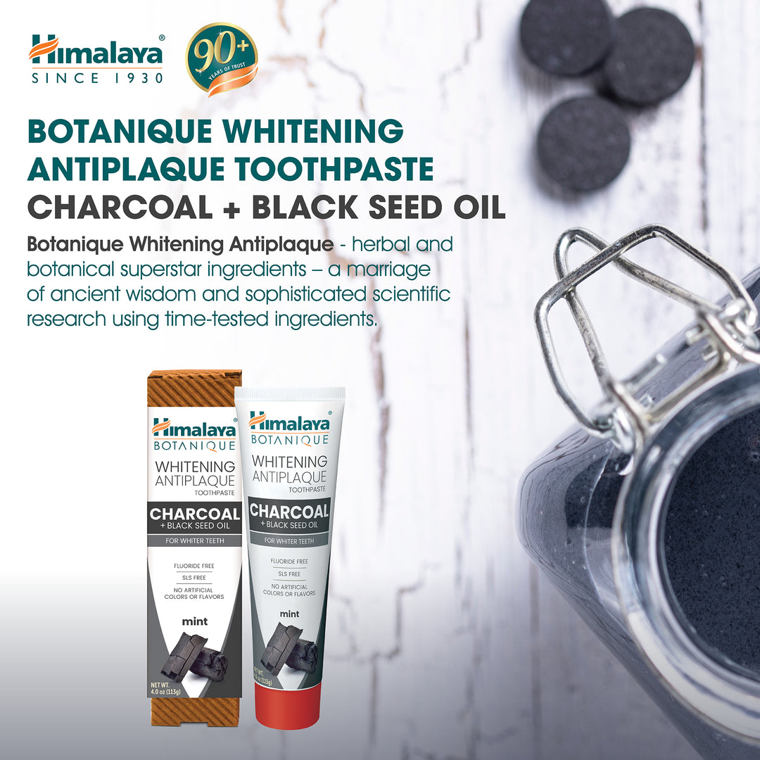 Himalaya Botanique Whitening Antiplaque Zahnpasta Holzkohle + Schwarzkümmelöl 113G