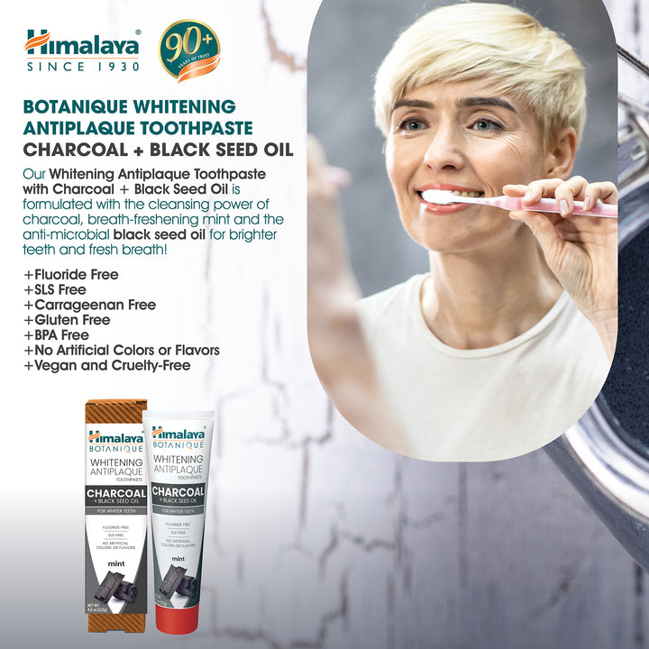 Himalaya Botanique Whitening Antiplaque Zahnpasta Holzkohle + Schwarzkümmelöl 113G