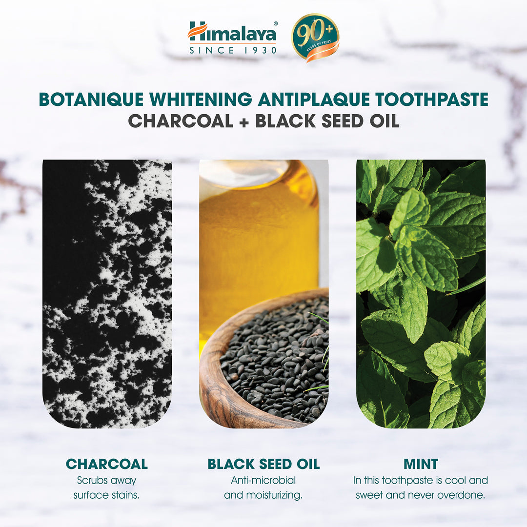 Himalaya Botanique Whitening Antiplaque Zahnpasta Holzkohle + Schwarzkümmelöl 113G
