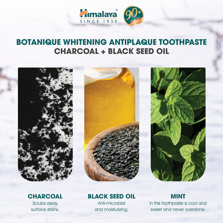 Himalaya Botanique Whitening Antiplaque Zahnpasta Holzkohle + Schwarzkümmelöl 113G