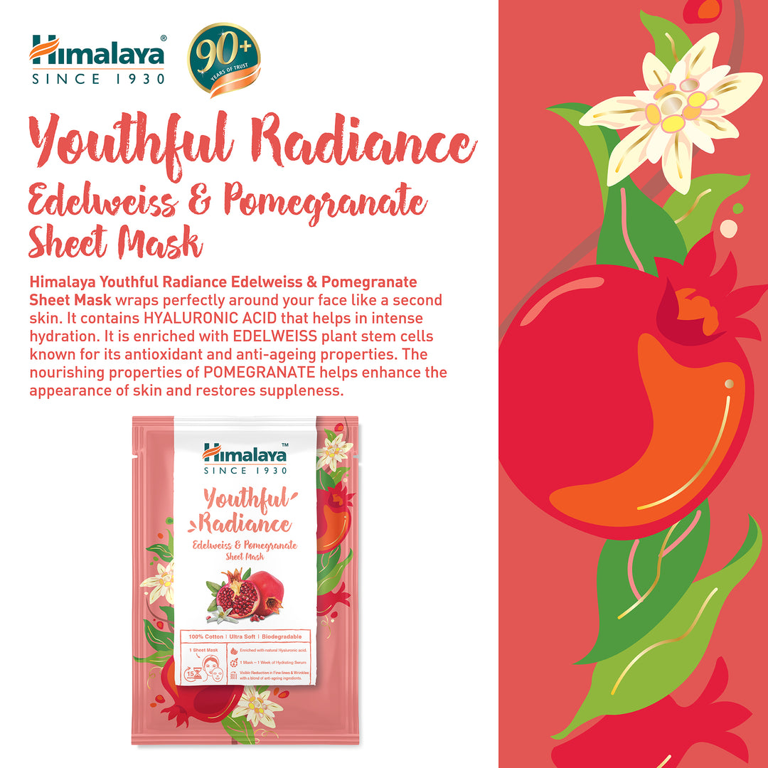 Himalaya Youthful Radiance Edelweiss &amp; Pomegranate Maska w Płachcie - 30ml