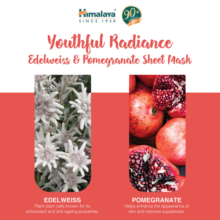 Himalaya Youthful Radiance Edelweiss &amp; Pomegranate Maska w Płachcie - 30ml